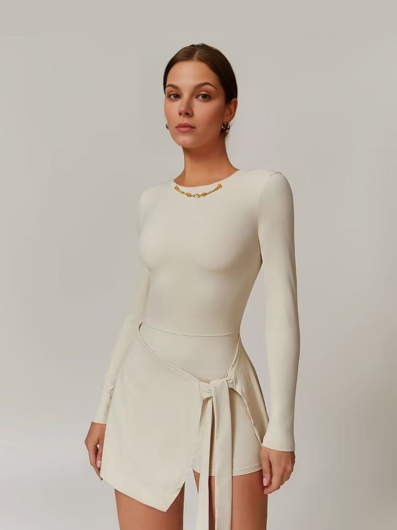 Crystal Ball Frog Button Oatmeal Almond Sports Dress