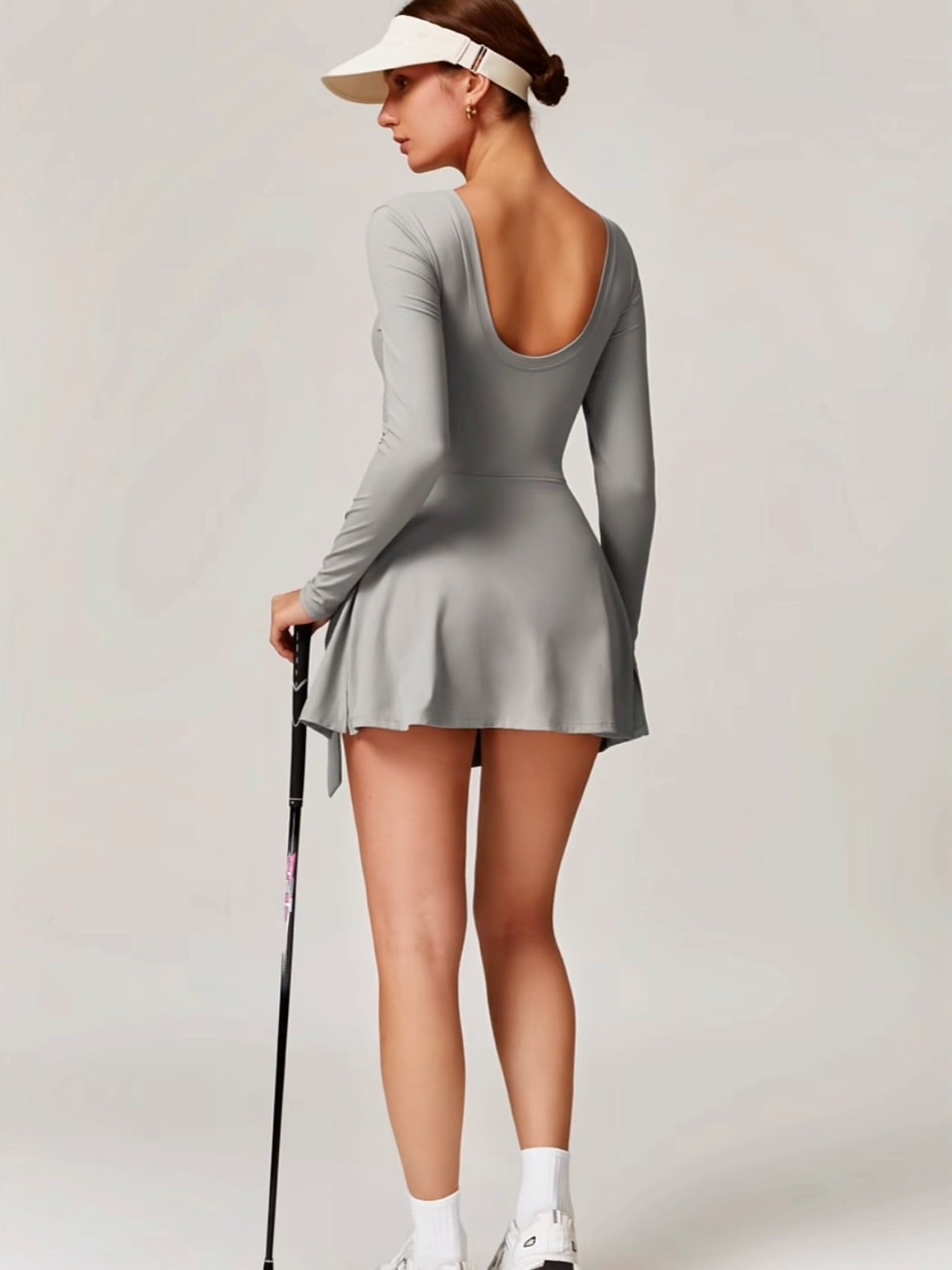 Crystal Ball Button Phantom Gray Sports Dress