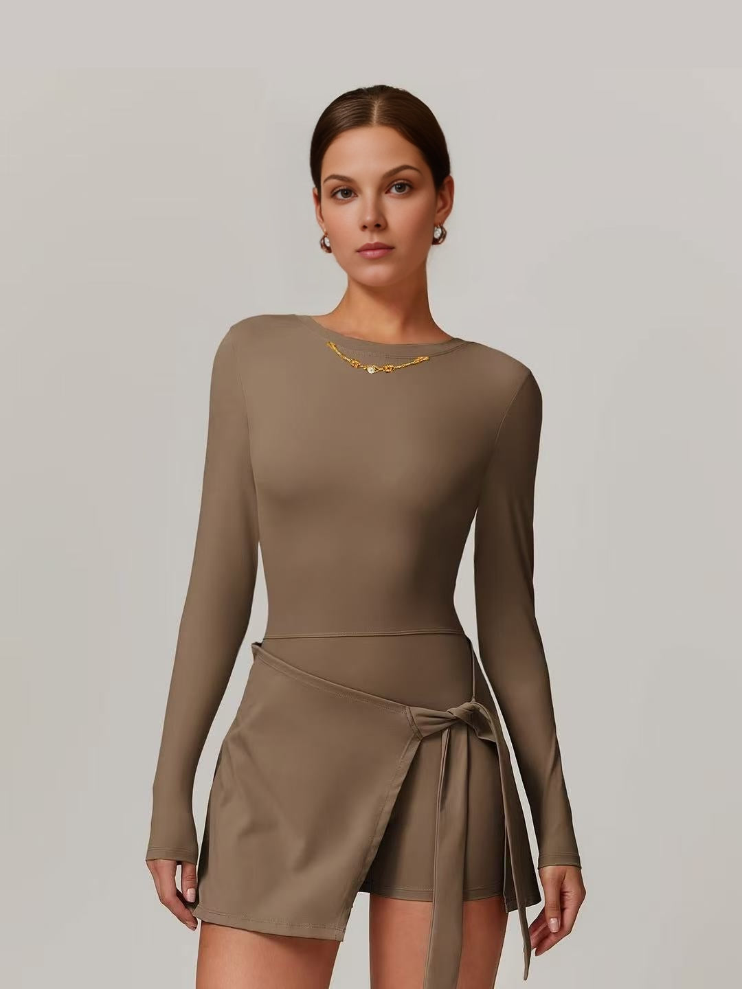 Gold Crystal Ball Button Pinecone Brown Sports Dress