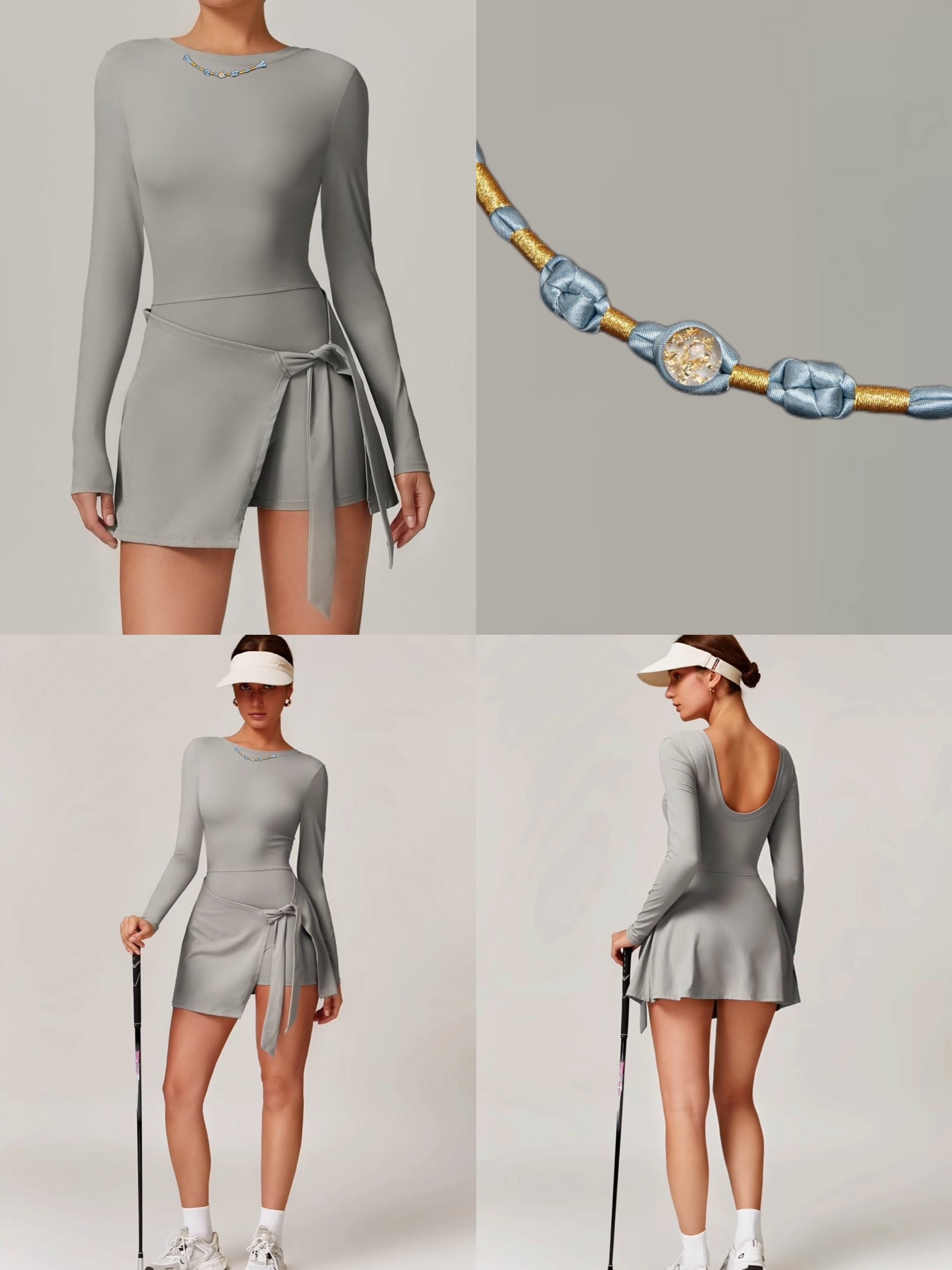 Crystal Ball Button Phantom Gray Sports Dress