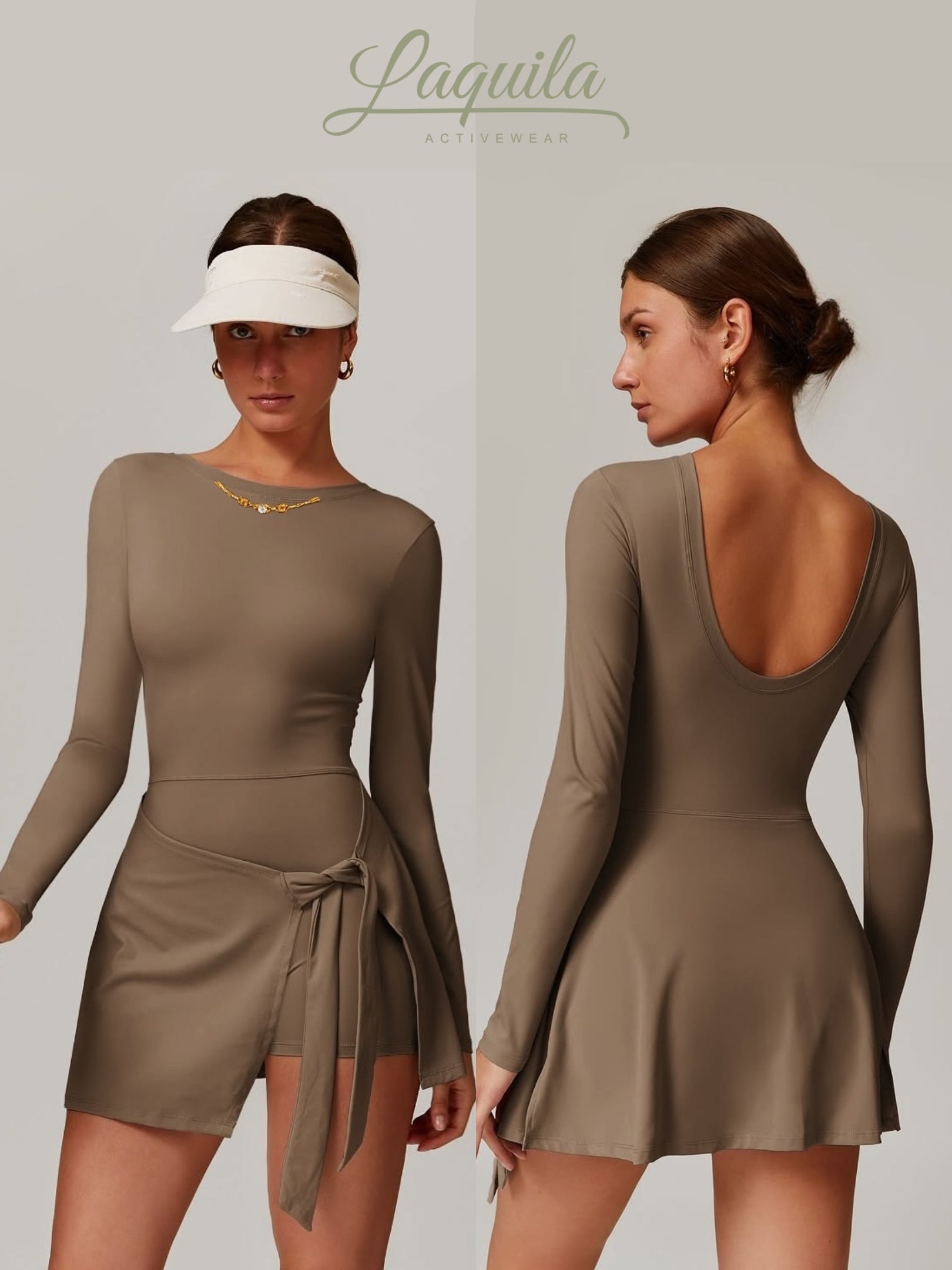 Gold Crystal Ball Button Pinecone Brown Sports Dress